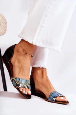 Clearance Skórzane Sandały 1971-63 Czarne Damskie Sandały Na Koturnie|Sandały Płaskie