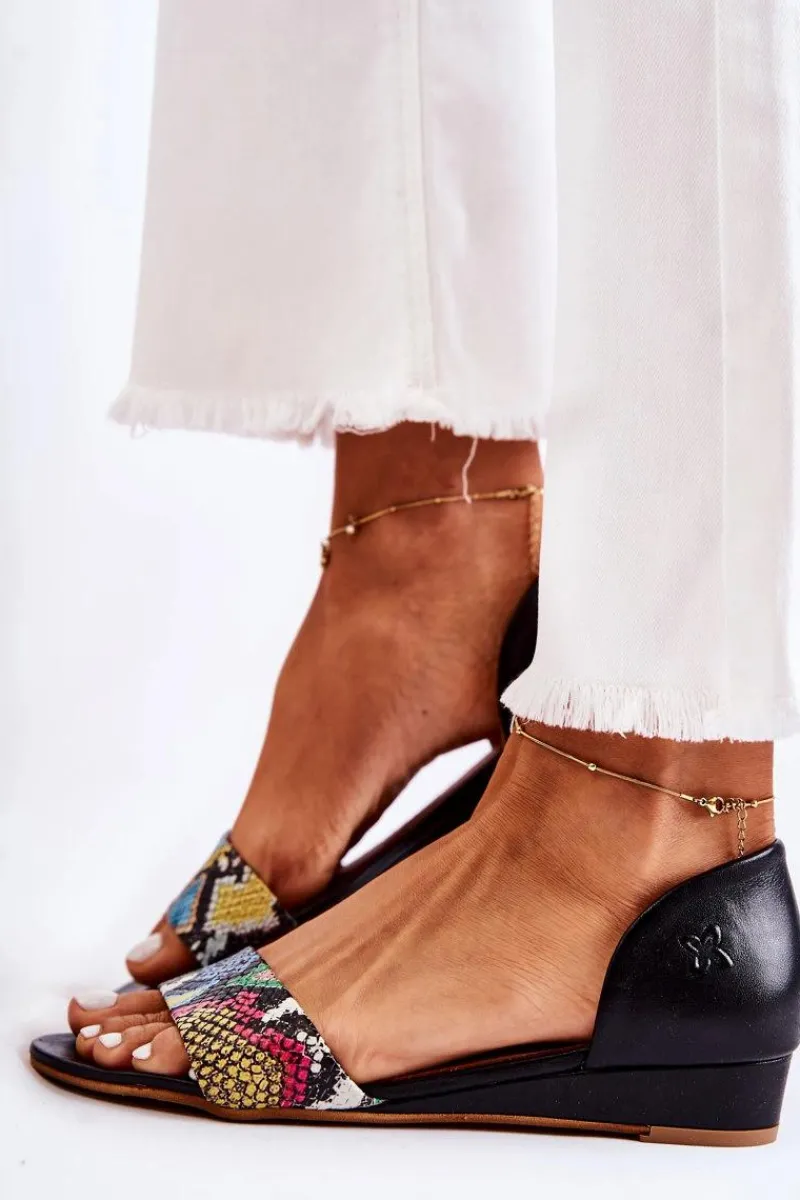 Clearance Skórzane Sandały 1971-63 Czarne Damskie Sandały Na Koturnie|Sandały Płaskie