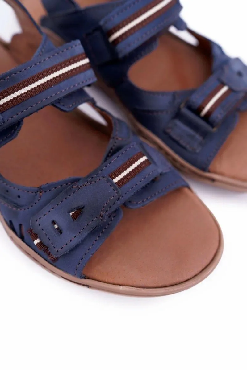 Sandały Męskie>Boto Skórzane Sandały Męskie Granatowe Lop