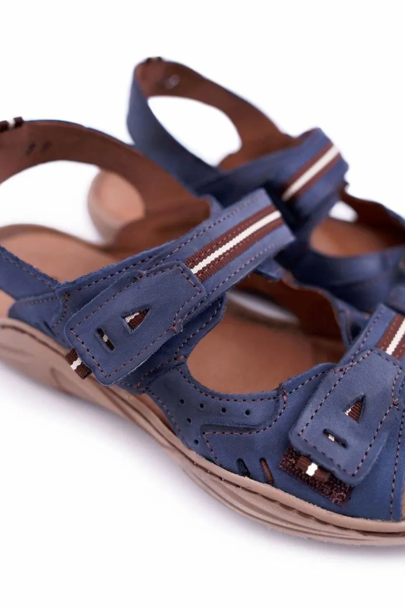 Sandały Męskie>Boto Skórzane Sandały Męskie Granatowe Lop