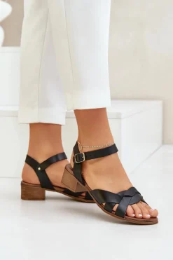 Best Zazoo Skórzane Sandały Na Delikatnym Obcasie 40372 Czarne Czarny