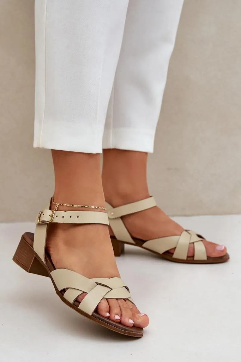 Sandały Na Obcasie>Zazoo Skórzane Sandały Na Delikatnym Obcasie 40372 Jasnobeżowe Beżowy