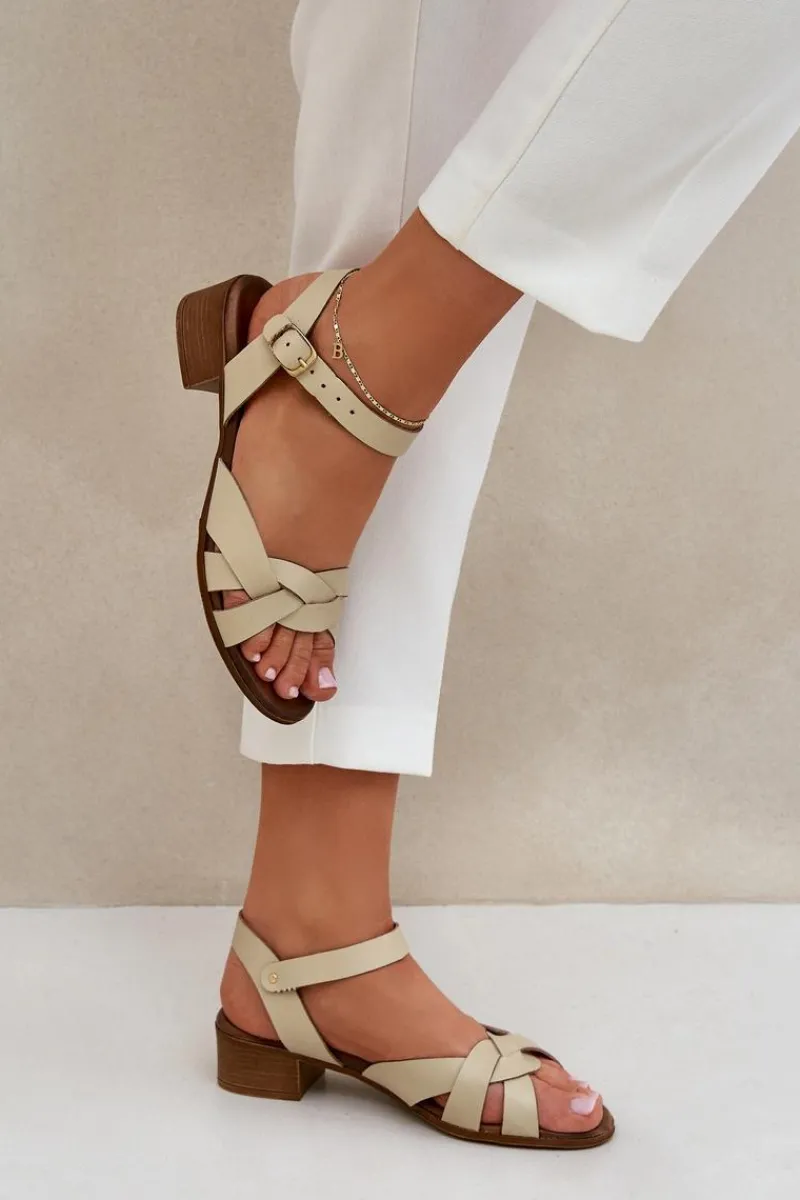 Sandały Na Obcasie>Zazoo Skórzane Sandały Na Delikatnym Obcasie 40372 Jasnobeżowe Beżowy