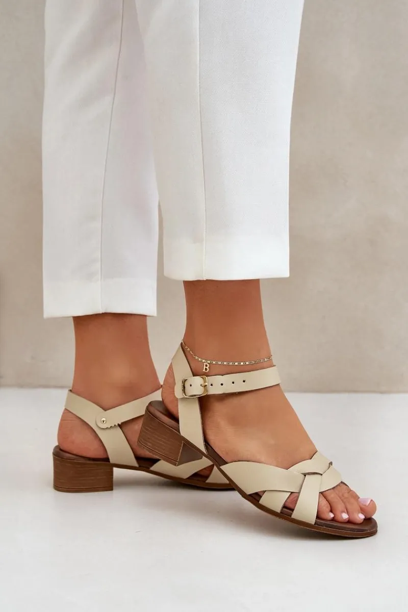Sandały Na Obcasie>Zazoo Skórzane Sandały Na Delikatnym Obcasie 40372 Jasnobeżowe Beżowy