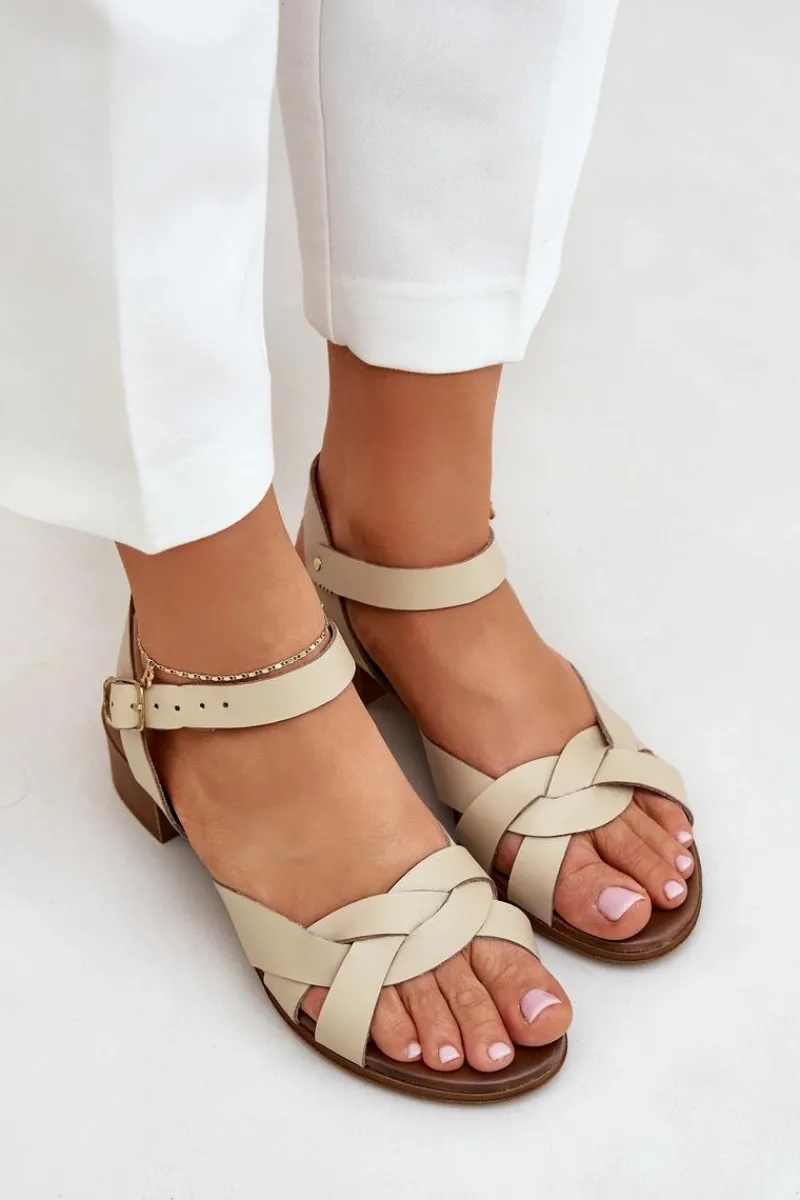 Sandały Na Obcasie>Zazoo Skórzane Sandały Na Delikatnym Obcasie 40372 Jasnobeżowe Beżowy