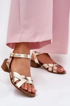 Sandały Na Obcasie>Zazoo Skórzane Sandały Na Delikatnym Obcasie 40372 Złote Złoty