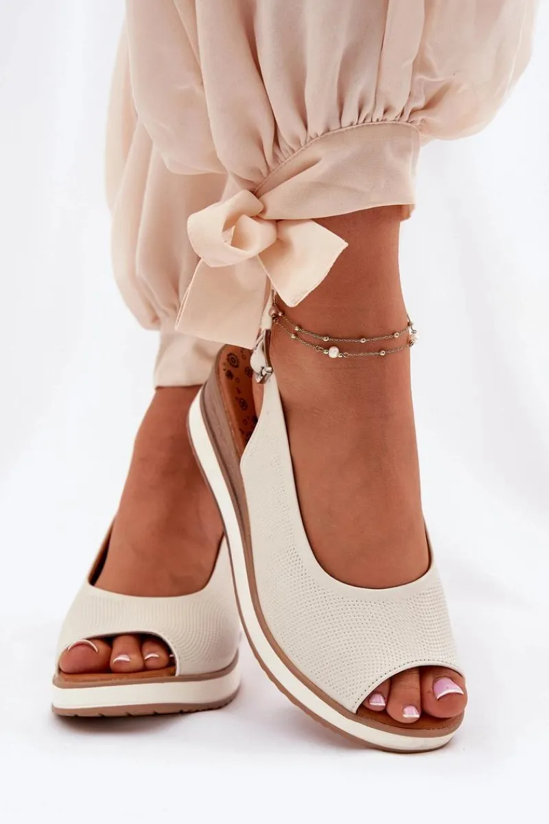 Sandały Z Cholewką|Sandały Na Koturnie>Artiker Skórzane Sandały Na Koturnie 56C2316 Jasnobeżowe