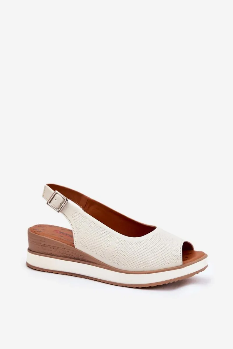 Sandały Z Cholewką|Sandały Na Koturnie>Artiker Skórzane Sandały Na Koturnie 56C2316 Jasnobeżowe