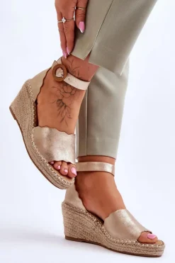 Clearance Skórzane Sandały Na Koturnie Comfort Shoe Złote Verola Damskie Sandały Na Obcasie|Sandały Na Koturnie