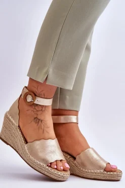 Clearance Skórzane Sandały Na Koturnie Comfort Shoe Złote Verola Damskie Sandały Na Obcasie|Sandały Na Koturnie