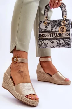 Clearance Skórzane Sandały Na Koturnie Comfort Shoe Złote Verola Damskie Sandały Na Obcasie|Sandały Na Koturnie