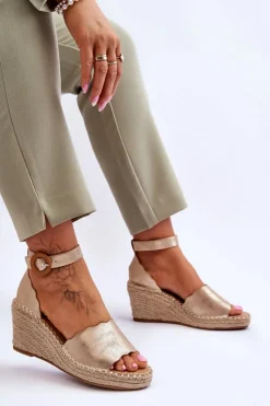 Clearance Skórzane Sandały Na Koturnie Comfort Shoe Złote Verola Damskie Sandały Na Obcasie|Sandały Na Koturnie