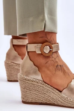 Clearance Skórzane Sandały Na Koturnie Comfort Shoe Złote Verola Damskie Sandały Na Obcasie|Sandały Na Koturnie