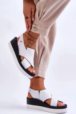 Clearance Zazoo Skórzane Sandały Na Koturnie Białe Morgan