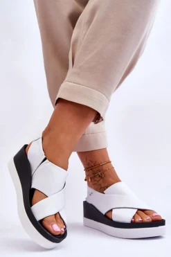 Clearance Zazoo Skórzane Sandały Na Koturnie Białe Morgan