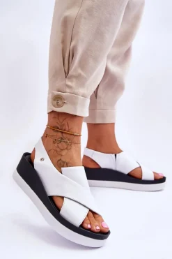 Clearance Zazoo Skórzane Sandały Na Koturnie Białe Morgan