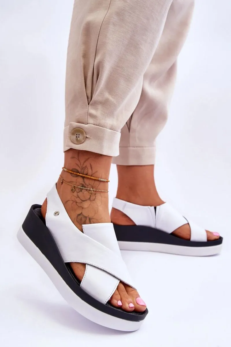 Clearance Zazoo Skórzane Sandały Na Koturnie Białe Morgan