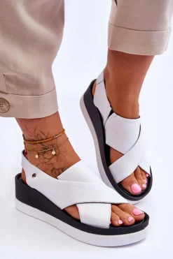 Clearance Zazoo Skórzane Sandały Na Koturnie Białe Morgan