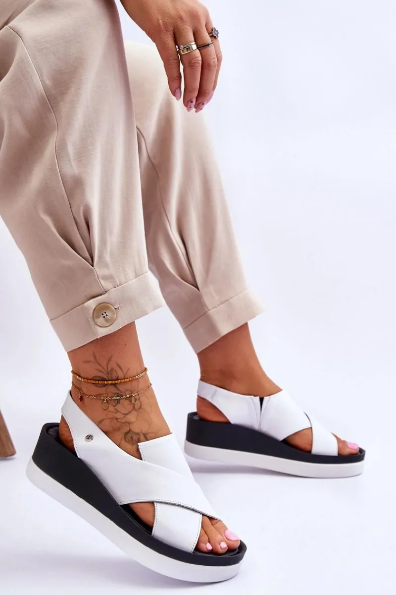 Clearance Zazoo Skórzane Sandały Na Koturnie Białe Morgan