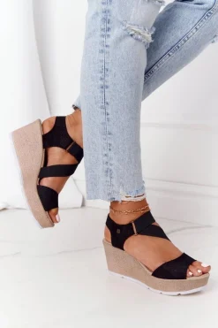 Clearance Big Star Shoes Skórzane Sandały Na Koturnie Big Star FF276016 Czarne