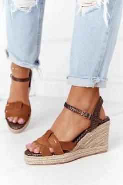 Sandały Big Star|Sandały Na Koturnie>Big Star Shoes Skórzane Sandały Na Koturnie Big Star HH274377 Brązowe