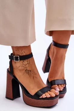 Sandały Na Słupku|Sandały Na Obcasie>Boto Skórzane Sandały Na Masywnej Platformie Czarne Marina