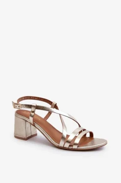 Clearance Maciejka Skórzane Sandały Na Niskim Słupku 06653-25 Złote Złoty