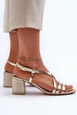Clearance Maciejka Skórzane Sandały Na Niskim Słupku 06653-25 Złote Złoty