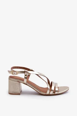 Clearance Maciejka Skórzane Sandały Na Niskim Słupku 06653-25 Złote Złoty