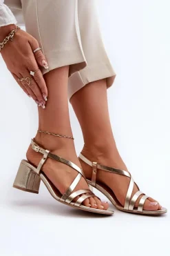 Clearance Maciejka Skórzane Sandały Na Niskim Słupku 06653-25 Złote Złoty
