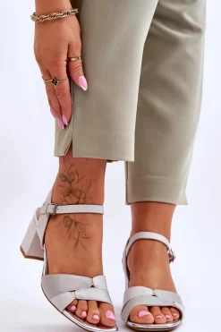 Discount Buty Sergio Leone Skórzane Sandały Na Niskim Obcasie Sergio Leone SK898 Szare