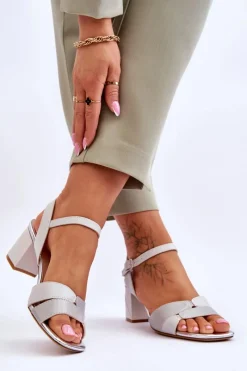 Discount Buty Sergio Leone Skórzane Sandały Na Niskim Obcasie Sergio Leone SK898 Szare