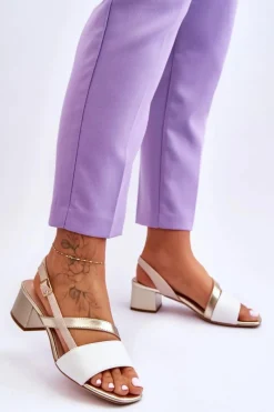 Buty Sergio Leone Skórzane Sandały Na Obcasie Sergio Leone SK826 Biało-Złote