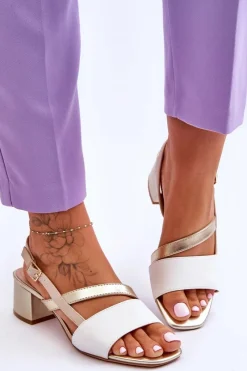 Buty Sergio Leone Skórzane Sandały Na Obcasie Sergio Leone SK826 Biało-Złote