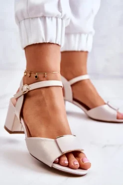 Best Skórzane Sandały Na Obcasie Beżowe Lorisa Damskie Sandały Na Obcasie