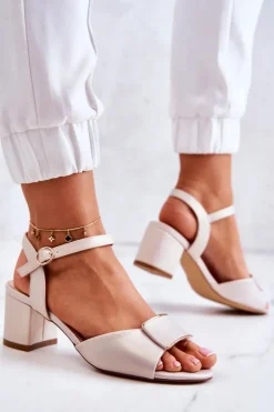 Best Skórzane Sandały Na Obcasie Beżowe Lorisa Damskie Sandały Na Obcasie