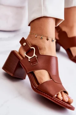 Boto Skórzane Sandały Na Obcasie La.Fi Brązowe Leratto