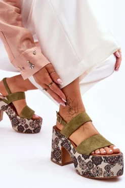 Clearance Maciejka Skórzane Sandały Na Obcasie 06089-24 Zielone