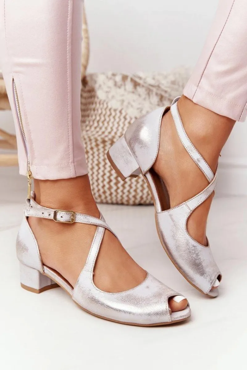 Sandały Na Obcasie|Sandały Płaskie>Maciejka Skórzane Sandały Na Obcasie 04509-45 Beżowo-Złote