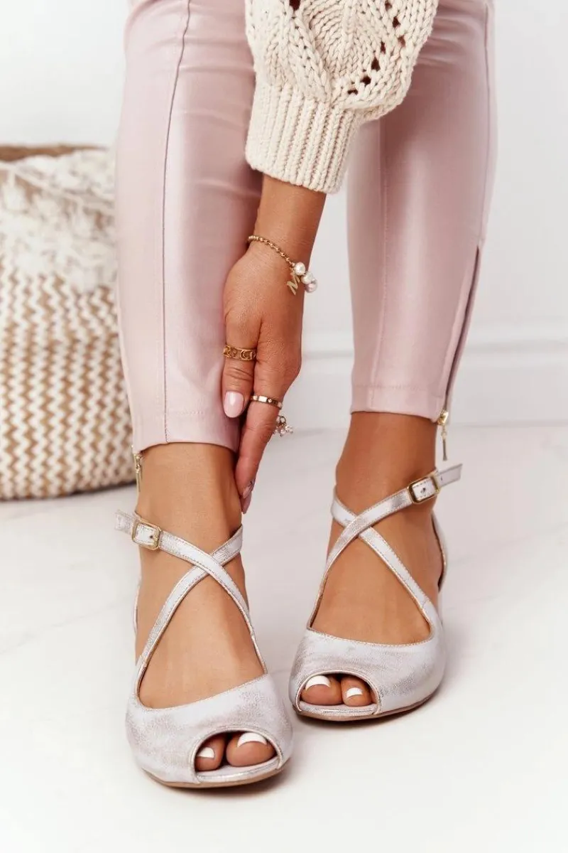 Sandały Na Obcasie|Sandały Płaskie>Maciejka Skórzane Sandały Na Obcasie 04509-45 Beżowo-Złote