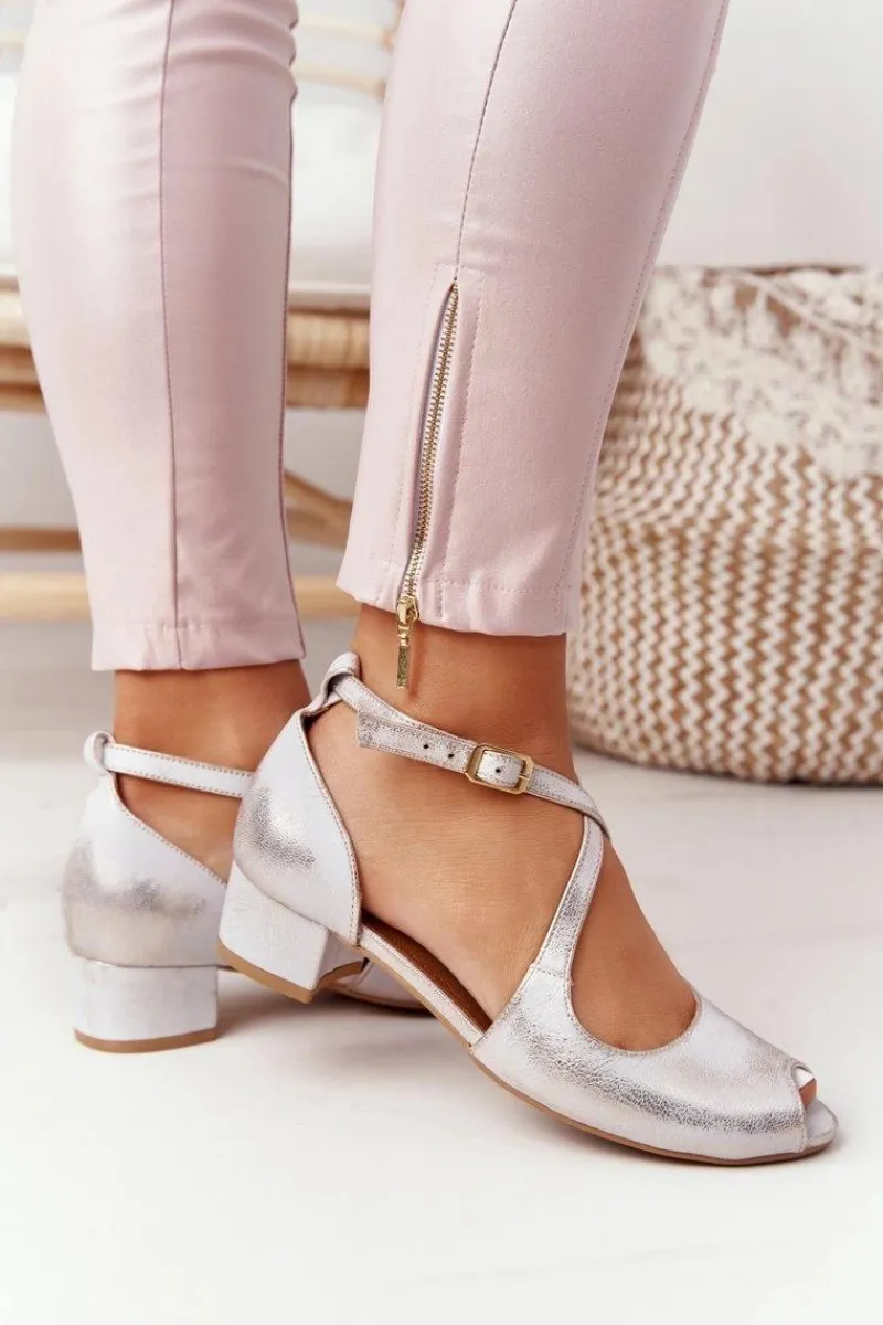 Sandały Na Obcasie|Sandały Płaskie>Maciejka Skórzane Sandały Na Obcasie 04509-45 Beżowo-Złote