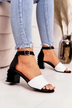 Sandały Na Obcasie>Laura Messi Skórzane Sandały Na Obcasie 2285 Zebra Czarne