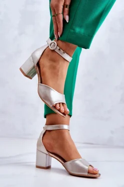 Best Buty damskie Vinceza Skórzane Sandały Na Obcasie Vinceza 20100 Złote