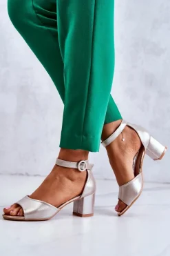 Best Buty damskie Vinceza Skórzane Sandały Na Obcasie Vinceza 20100 Złote