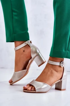 Best Buty damskie Vinceza Skórzane Sandały Na Obcasie Vinceza 20100 Złote