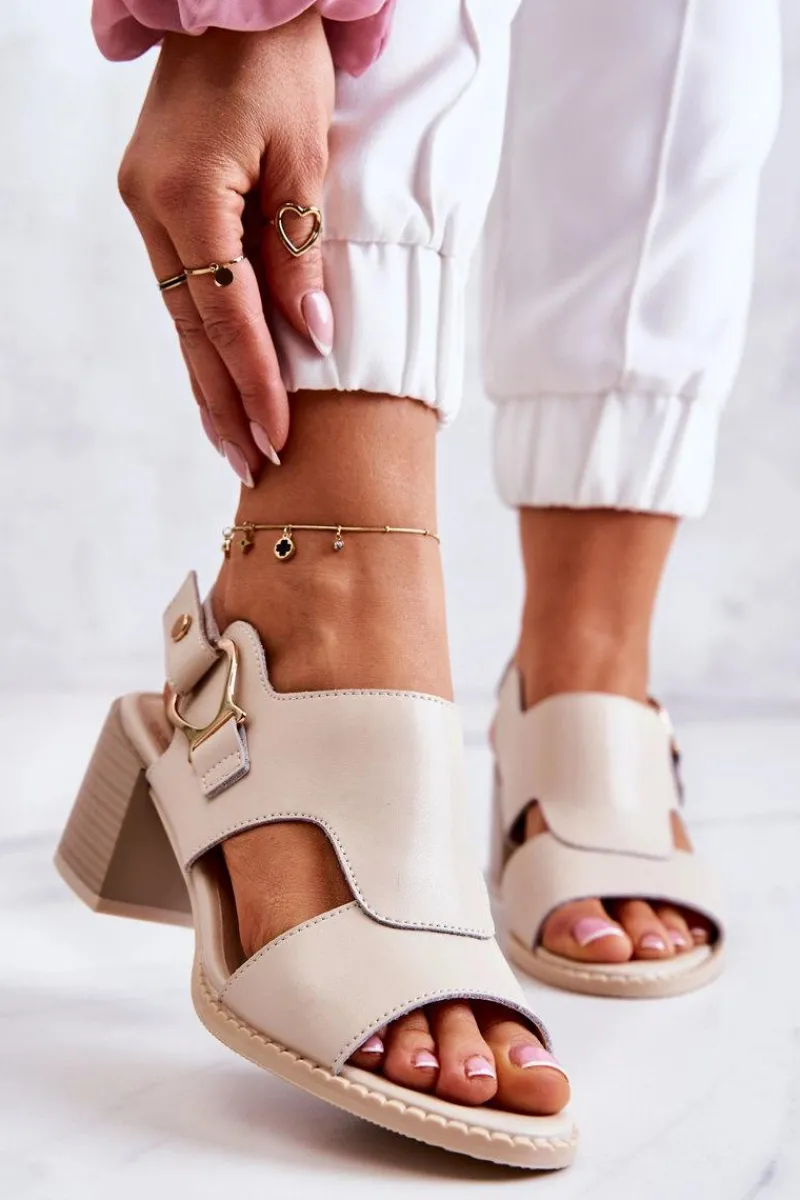 Skórzane Sandały Na Obcasie La.Fi Beżowe Leratto Damskie Sandały Na Obcasie