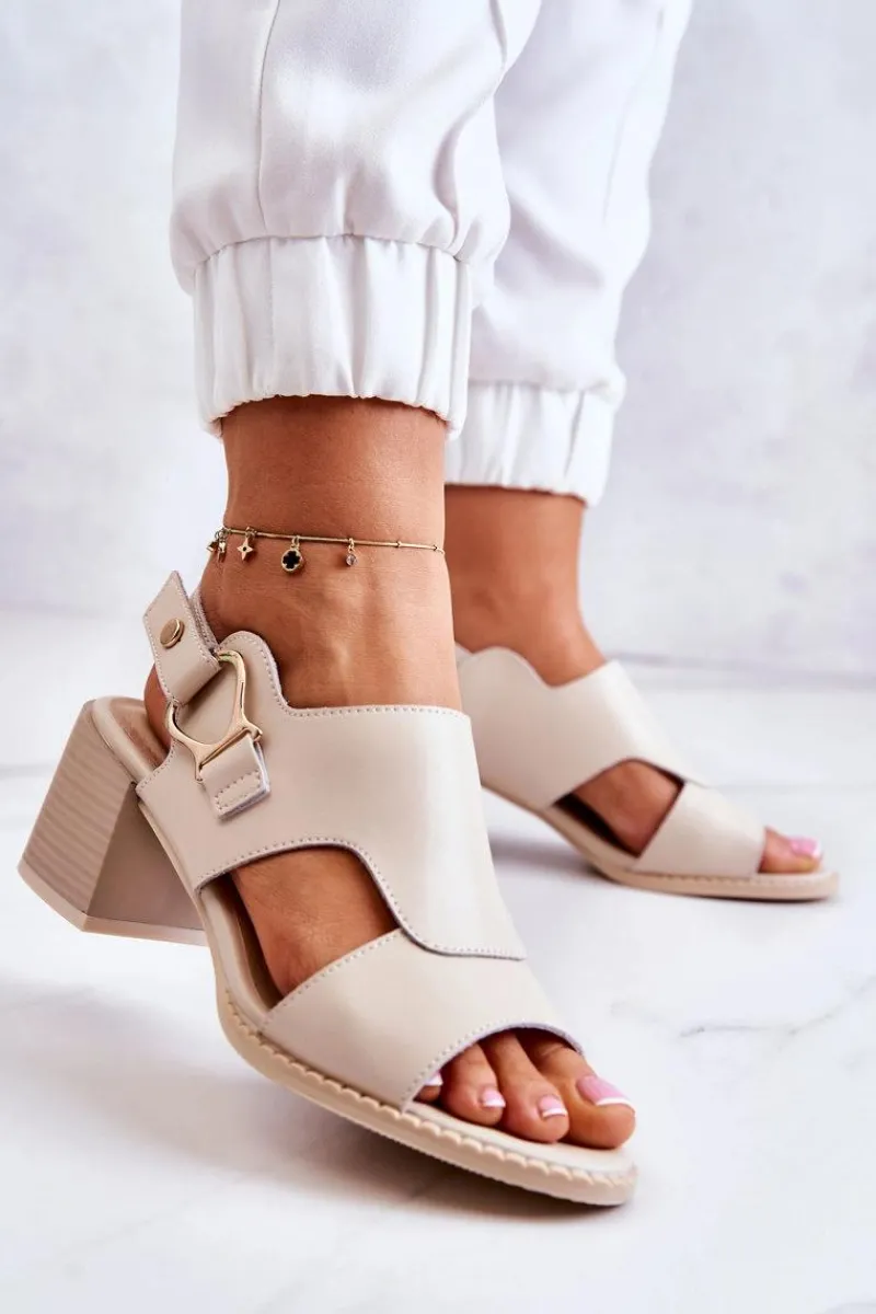 Skórzane Sandały Na Obcasie La.Fi Beżowe Leratto Damskie Sandały Na Obcasie