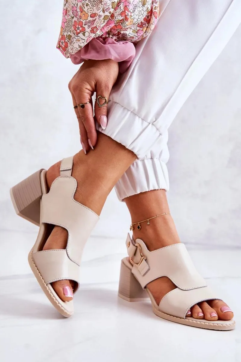 Skórzane Sandały Na Obcasie La.Fi Beżowe Leratto Damskie Sandały Na Obcasie