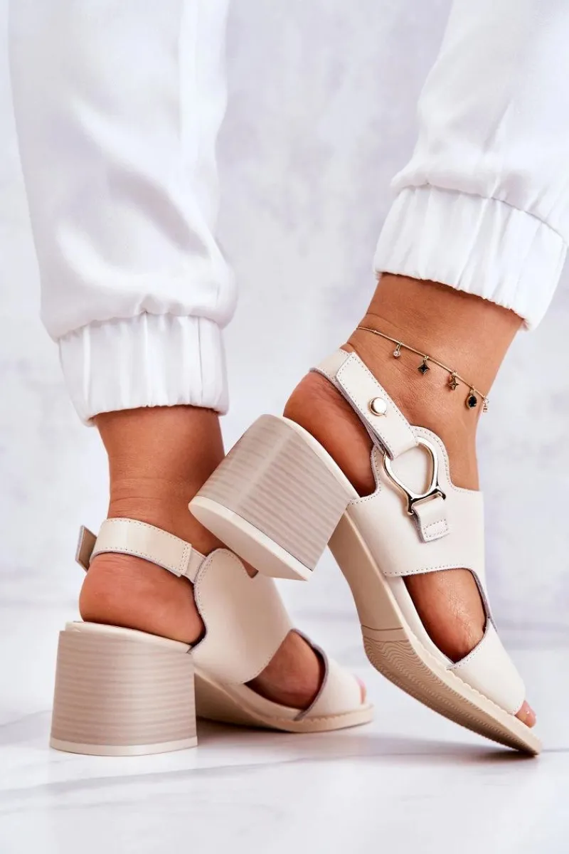 Skórzane Sandały Na Obcasie La.Fi Beżowe Leratto Damskie Sandały Na Obcasie