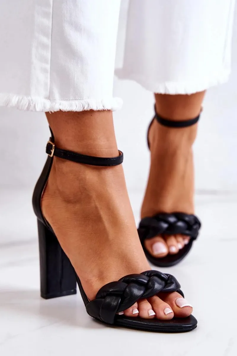 Skórzane Sandały Na Obcasie Czarne Henriett Damskie Sandały Na Obcasie